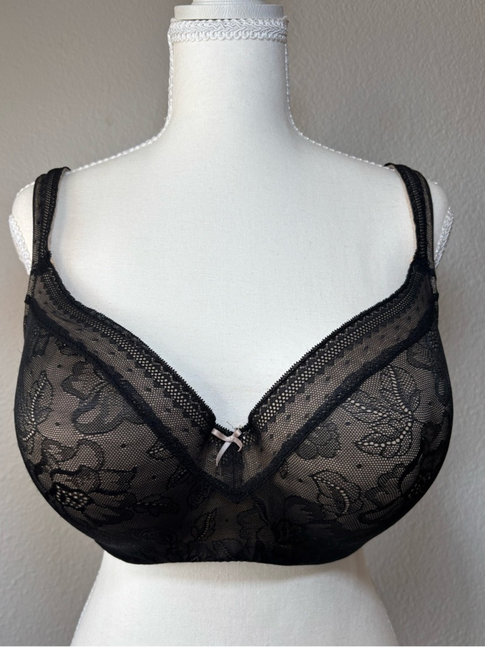 Cacique Women's Black Floral Modern Lace Covered Balconette Bra 38DDD Underwire